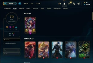 Conta prata 1 com 70 skins e 83 champs + Ryze triunfante - League of Legends LOL