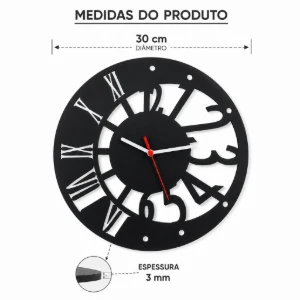 Relógio Vazado em MDF Preto 30 cm - Artesanato e Personalizados