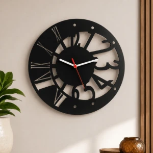 Relógio Vazado em MDF Preto 30 cm - Artesanato e Personalizados