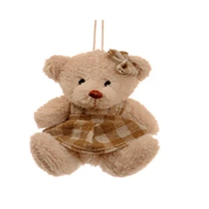 Ursinha de vestido xadrez bege/cru (8 cm) - Artesanato e Personalizados