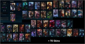 Nível 256, 152 Campeões, 119 Skins, 10 Lendárias, 36 Épicas - League of Legends LOL