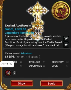 Conta HardCore / End Game ( 5 Armas de 51%) - Adventure Quest World AQW
