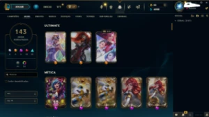 Conta lvl261, com 143skins, 3ultimates,5mitica e10lendarias - League of Legends LOL