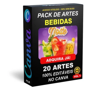 Pack Canva Bebidas - 20 Artes Editáveis - Serviços Digitais