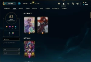 Conta ouro 1 com 83 skins e 145 champs - League of Legends LOL