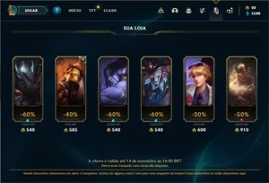 Conta Platina 1 com 120 Champs e 99 Skins + 1 Prestigio - League of Legends LOL