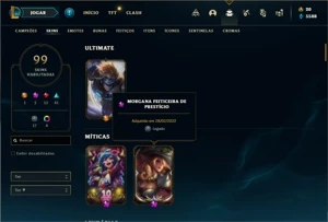 Conta Platina 1 com 120 Champs e 99 Skins + 1 Prestigio - League of Legends LOL