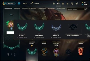 Conta Platina 1 com 120 Champs e 99 Skins + 1 Prestigio - League of Legends LOL
