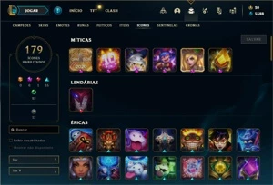 Conta Platina 1 com 120 Champs e 99 Skins + 1 Prestigio - League of Legends LOL