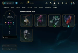 Conta Platina 1 com 120 Champs e 99 Skins + 1 Prestigio - League of Legends LOL