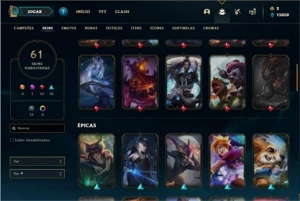 Conta Unranked com 69 Champs e 61 Skins + 6 Vitoriosas - League of Legends LOL