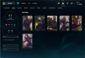 Conta Unranked com 69 Champs e 61 Skins + 6 Vitoriosas - League of Legends LOL