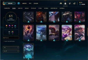 Conta Unranked com 69 Champs e 61 Skins + 6 Vitoriosas - League of Legends LOL