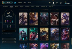 Conta Unranked com 69 Champs e 61 Skins + 6 Vitoriosas - League of Legends LOL