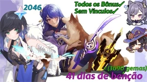 Raiden+Arma Assinatura com Yelan e Harpa - Genshin Impact