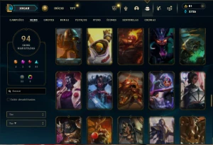 Bronze 2 com 140 Champs e 94 Skins ( SUP / TOP ) - League of Legends LOL