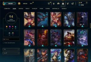 Bronze 2 com 140 Champs e 94 Skins ( SUP / TOP ) - League of Legends LOL