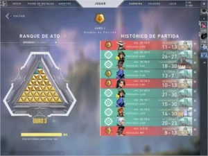 CONTA VALORANT OURO 1 PASSE ATO 2 COMPLETO SKIN DE FACA