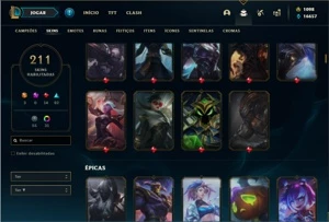 Conta prata 2 com 133 Champs e 211 Skins + 5 Vitoriosas - League of Legends LOL