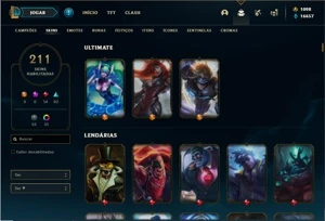 Conta prata 2 com 133 Champs e 211 Skins + 5 Vitoriosas - League of Legends LOL
