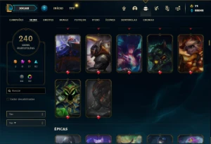Conta bronze 1 com TODOS os champs e 240 Skins ( MAIN TOP ) - League of Legends LOL
