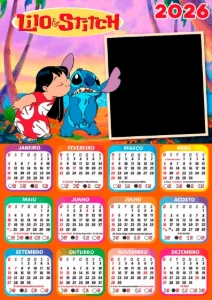Moldura Calendário 2026 Lilo e Stitch PNG - eBooks