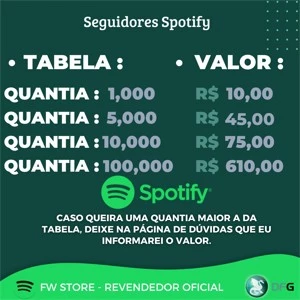 Seguidores Spotify - 1K APENAS 9,99 - Redes Sociais