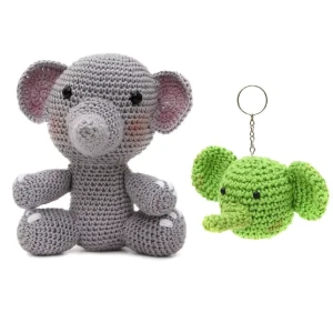 Duo Elefante Sentado e Chaveiro Elefante em Amigurumi - Artesanato e Personalizados