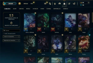 Diamante 1 com 55 Champs e 16 Skins + 4 Espolios - League of Legends LOL