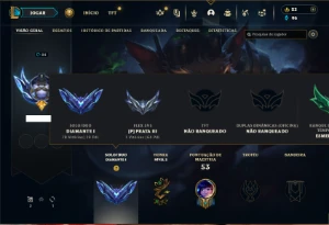 Diamante 1 com 55 Champs e 16 Skins + 4 Espolios - League of Legends LOL