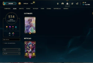 Conta ouro 1 com TODOS os champs e 234 Skins + 6 Vitoriosas - League of Legends LOL