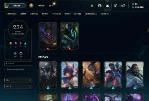 Conta ouro 1 com TODOS os champs e 234 Skins + 6 Vitoriosas - League of Legends LOL