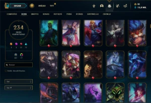 Conta ouro 1 com TODOS os champs e 234 Skins + 6 Vitoriosas - League of Legends LOL