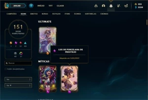 Conta prata 4 com 105 Champs e 151 Skins + 1,4kk de LUX - League of Legends LOL