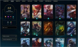 conta lol, 70 skins boas, 109 campeões,prata2, 250 reais - League of Legends