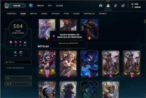 Conta Diamante 2 com TODOS os champ e 504 Skin + 6 Prestigio - League of Legends LOL