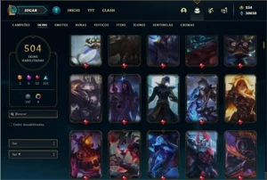 Conta Diamante 2 com TODOS os champ e 504 Skin + 6 Prestigio - League of Legends LOL