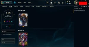 CONTA LEAGUE OF LEGENDS (TODOS CHAMPS, 115 SKINS, PLAT 1) LOL