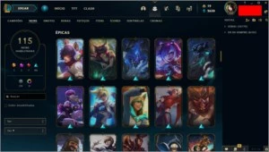 CONTA LEAGUE OF LEGENDS (TODOS CHAMPS, 115 SKINS, PLAT 1) LOL