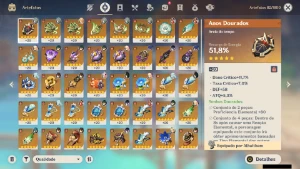 Genshin Impact - Ar54 ,9 Personagens T5 E 4 Armas T5+Xiao C1