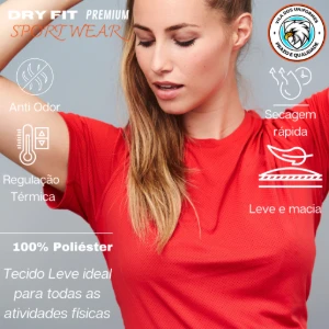 Camiseta Dry Fit Lisa - Preto, Rosa, Verde e Vermelho