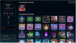 Conta League of Legends 151 campeões 220 skins platina 4 LOL