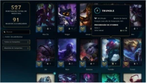 Conta League of Legends 151 campeões 220 skins platina 4 LOL