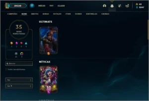 Conta diamante 3 com 53 champs e 35 skins - League of Legends LOL