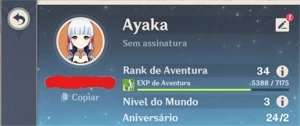 CONTA COM KAMISATO AYAKA C1 XINGQIU E OUTROS, AR 34 - Genshin Impact