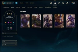 Conta platina 3 com 166 skins e TODOS os champs - League of Legends LOL