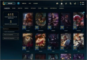 Conta platina 3 com 166 skins e TODOS os champs - League of Legends LOL