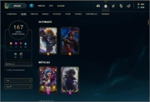 Conta platina 3 com 166 skins e TODOS os champs - League of Legends LOL