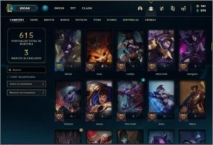 Conta platina 3 com 166 skins e TODOS os champs - League of Legends LOL