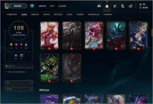 Conta Unranked com TODOS OS CHAMPS e 108 skins - League of Legends LOL